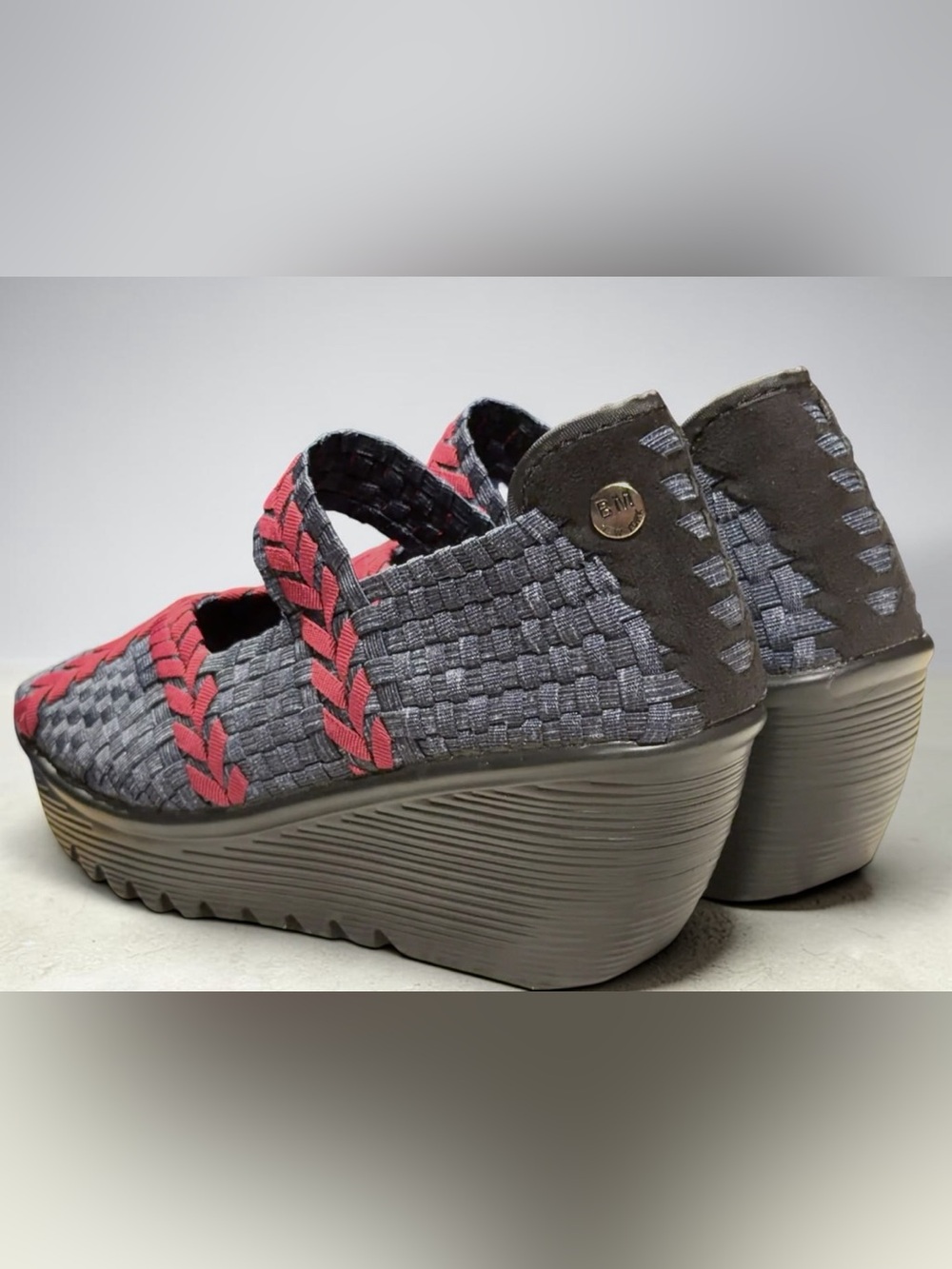 Bernie Mev Halle EU38 Woven Comfort Wedge Sandals Denim Blue Red Braided - Picture 8 of 12